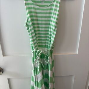 Girls green & white striped sundress